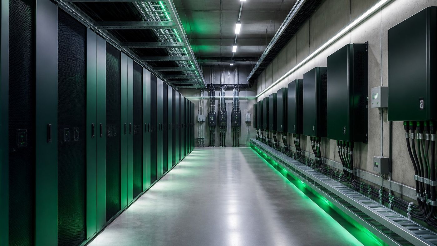 Battery energy storage room with racked cabinets and wall-mounted packs